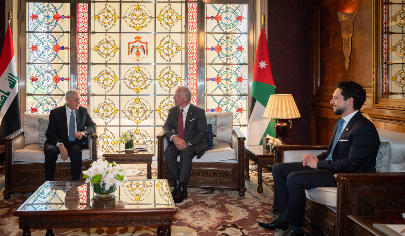 الملك والرئيس العراقي يؤكدان:  امن الاردن والعراق واحد.. وضرورة تكثيف الجهود لتنفيذ الاتفاقيات والمشاريع المشتركه والأوضاع في غزة