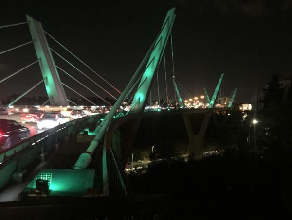 اضاءة جسر عبدون بالاخضر احتفالا باليوم الوطني السعودي