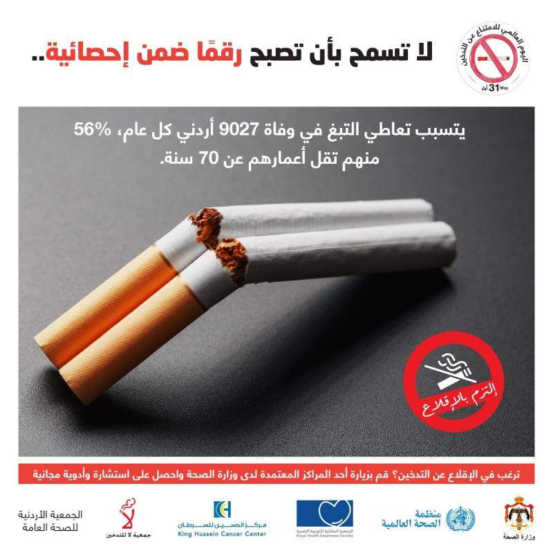 1.6 مليار دولارخسائر الاردن الاقتصاديه بسبب التدخين فضلا عن آفاته  الاخرى على حياة الاردنيين وصحتهم