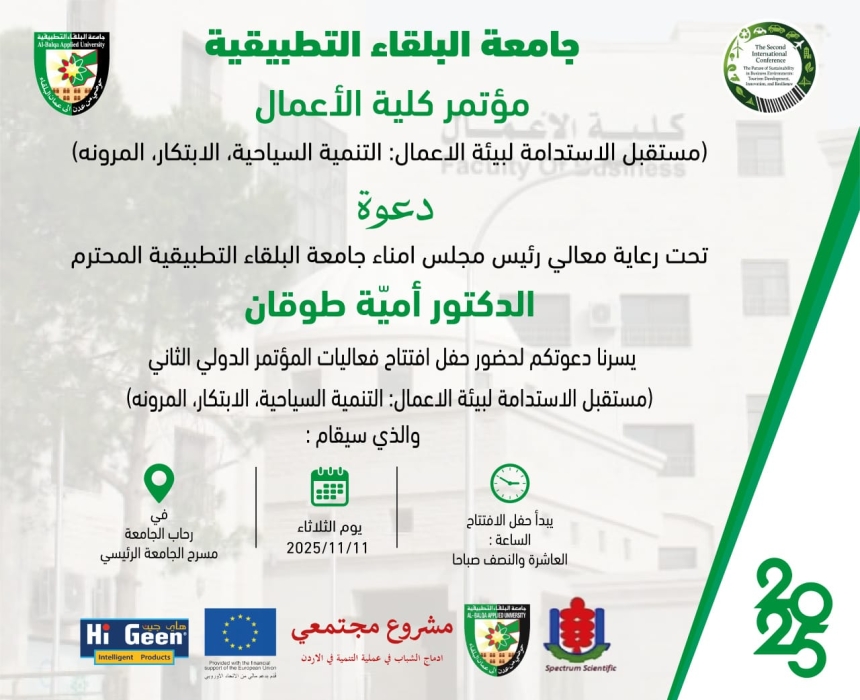 كلية الأعمال تستعد لاستضافة المؤتمر الدولي الثاني حول (مستقبل الاستدامة لبيئة الأعمال التنموية السياحي