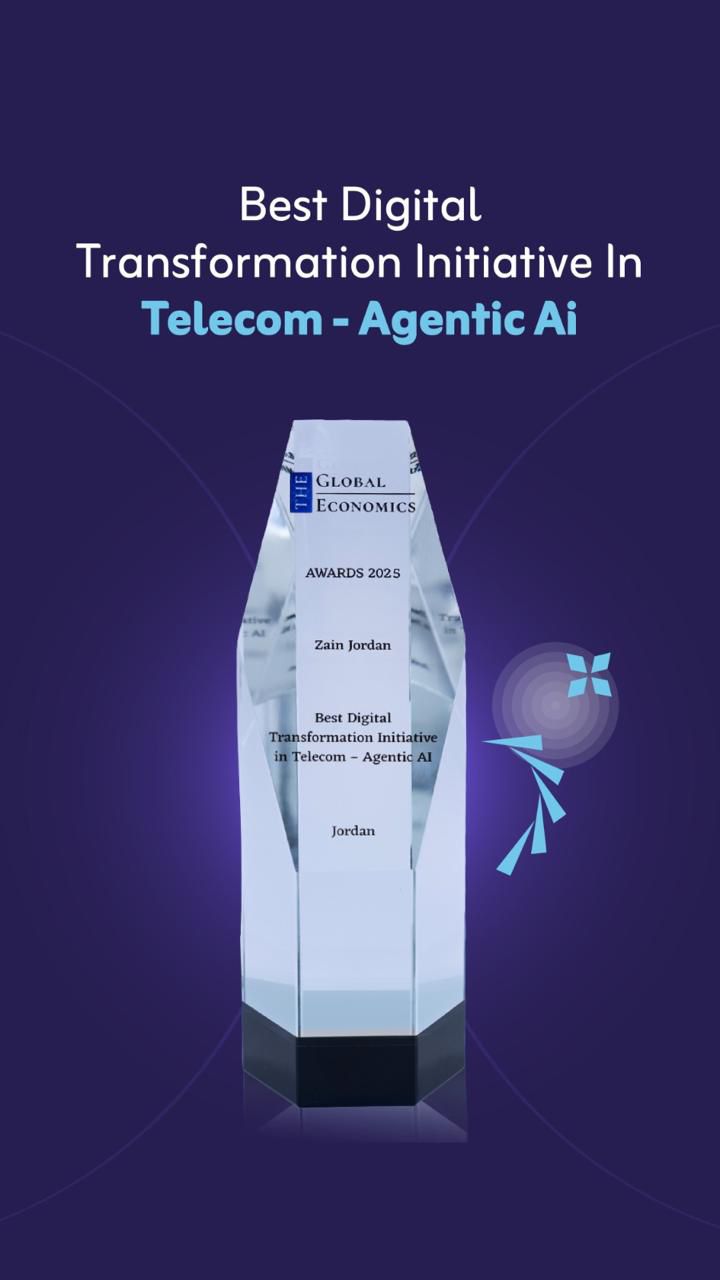 زين الأردن تحصد جائزة أفضل مبادرة للتحول الرقمي في قِطاع الاتصالات