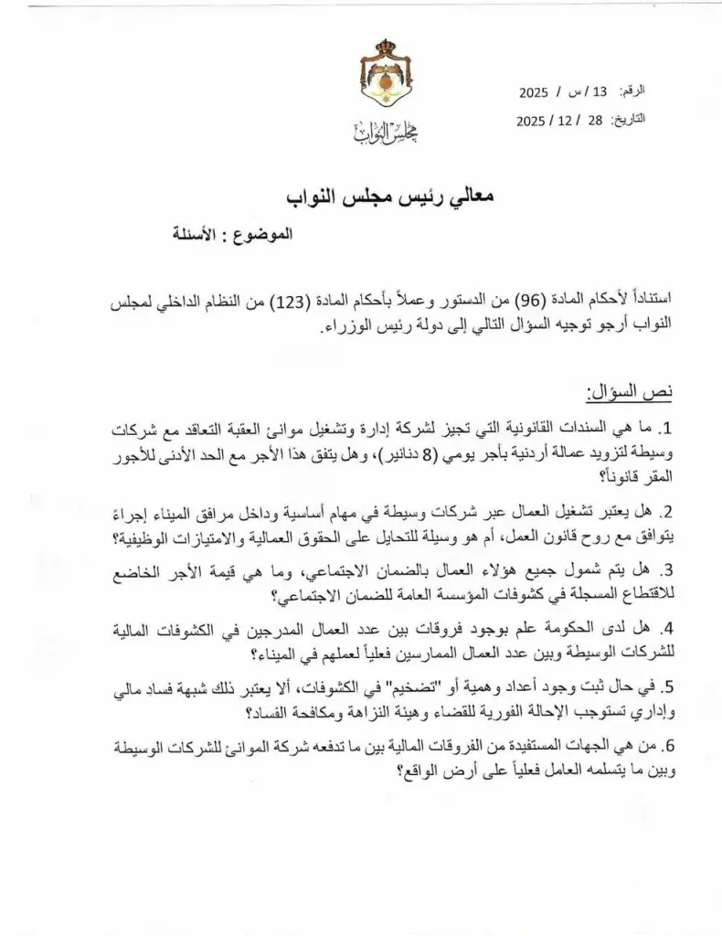 النمور تسال حسان عن كيفية استئجار العمال في موسسة الموانىء وهل يعتبر نظام سخرة