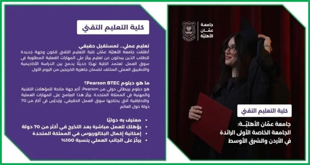 مستقبل مهني واعد مع كلية التعليم التقني في عمّان الأهليّة .. (صور وفيديو) (video)