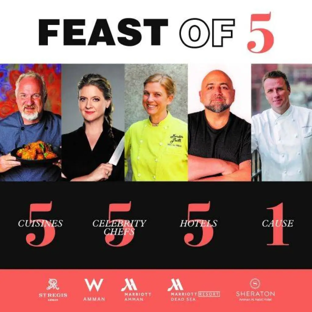 فنادق مجموعة ماريوت الدولية في الأردن تدعو 5 طهاة عالميين لحدث “Feast of Five” الخيري