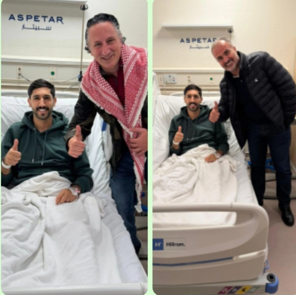 ابو رمان وفريحات يطمئنا على صحة نجم المنتخب الوطني يزن نعيمات بعد نجاح عمليته الجراحية