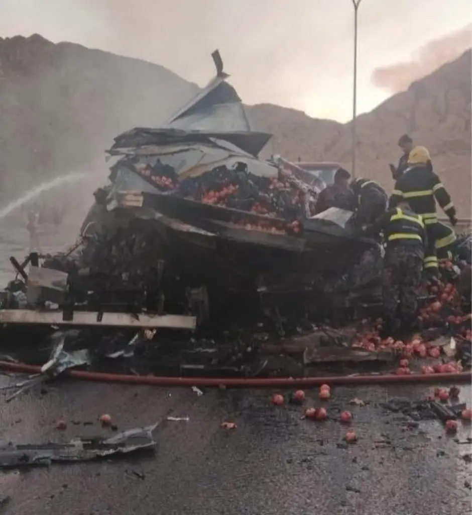 4 وفيات بحادث تصادم تريلا محملة بالرمان في العقبة