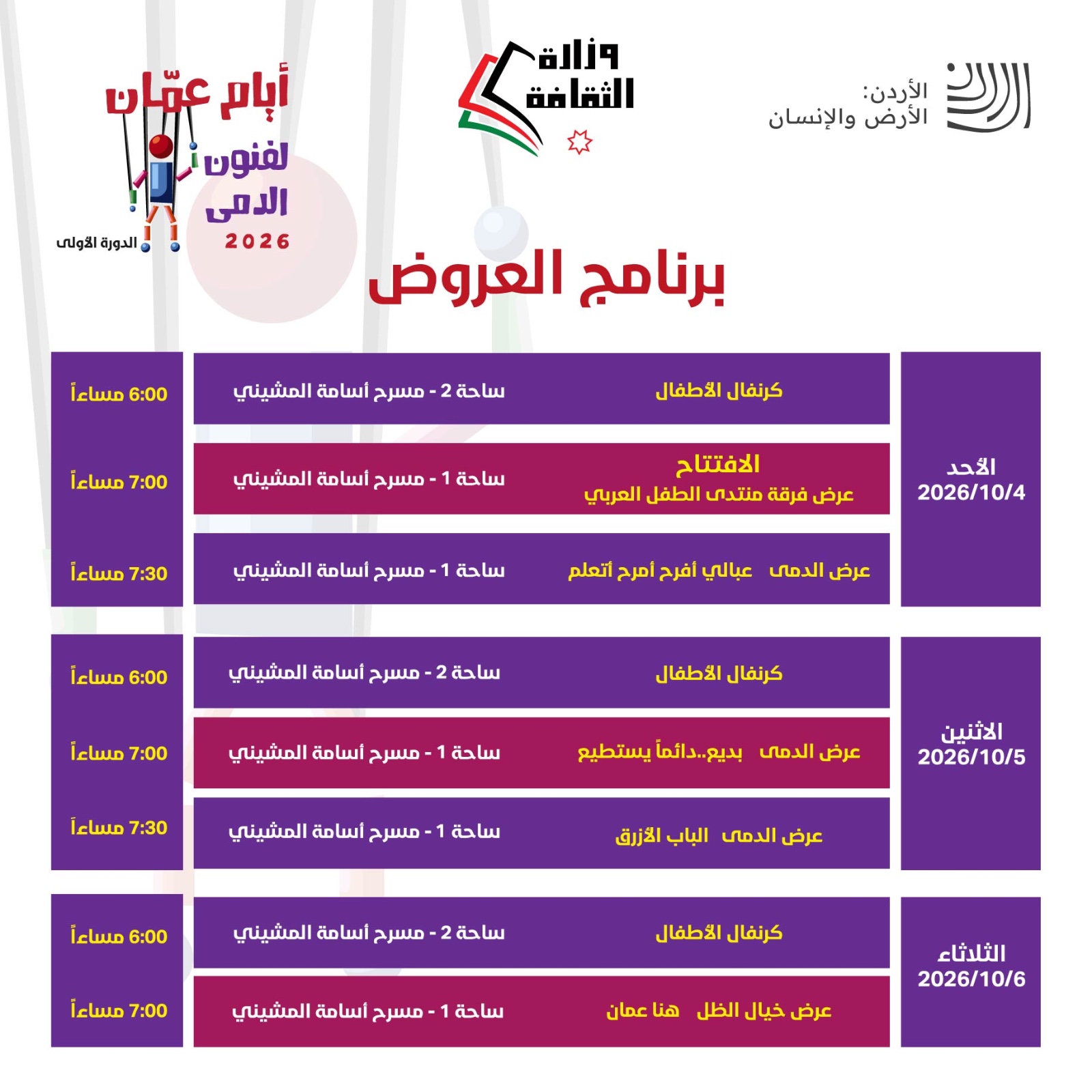 برعاية وزير الثقافة ... أيام عمّان لفنون الدمى تنطلق الأحد المقبل